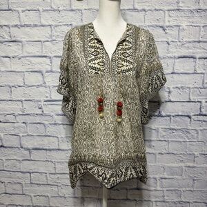 Bell silk boho print with gold chain tassel tie
Bell by Alicia Bell 
Silk/cotton